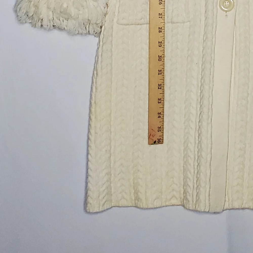 Nine West 70s Cableknit Cardigan Duster Women XL Button Fringe Pocket Penny Lane